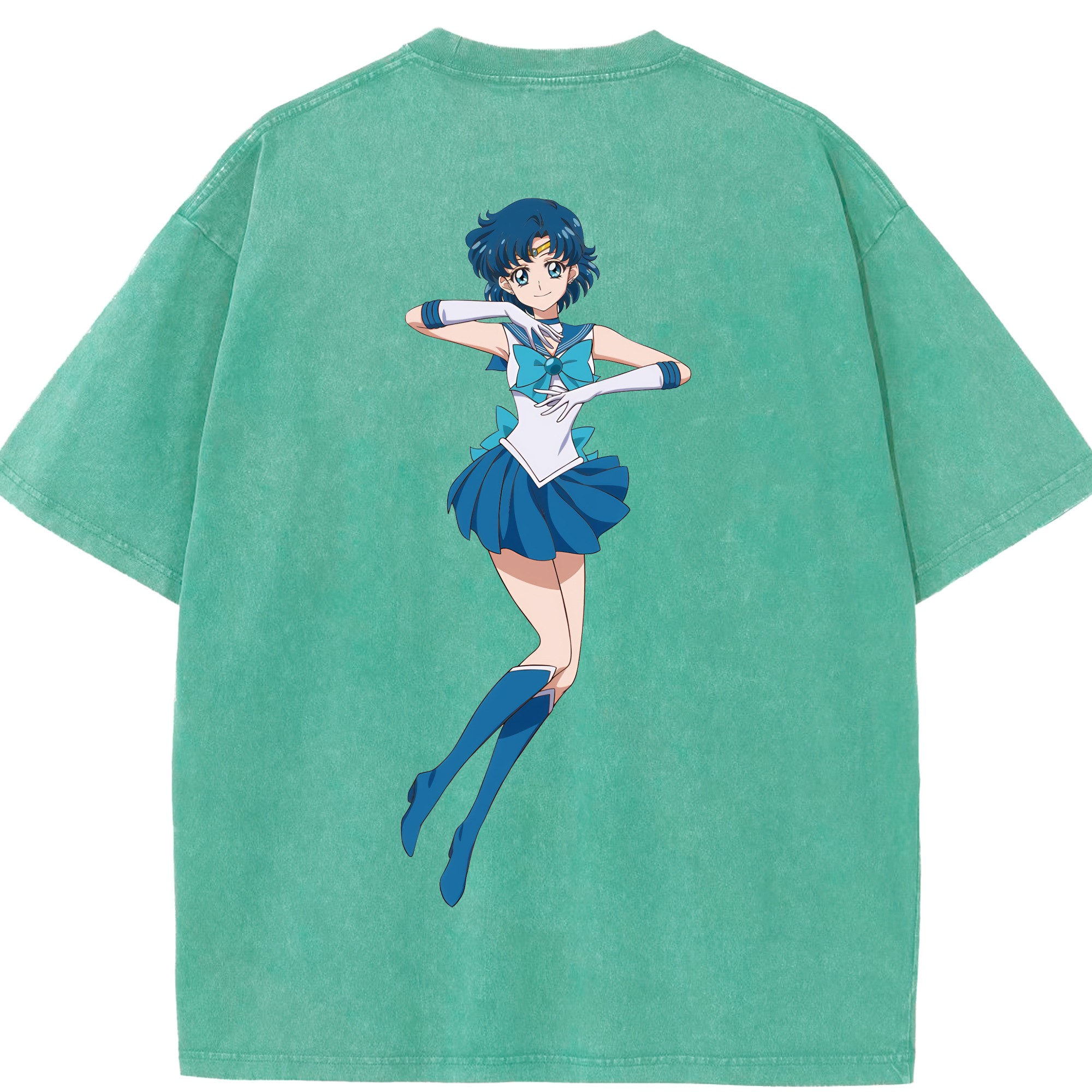 （画像用） 美少女戦士セーラームーン 水野 亜美 みずの あみ Sailor Moon Mizuno Ami 綿100% ヴィンテージ風 半袖Tシャツ（背面プリント）